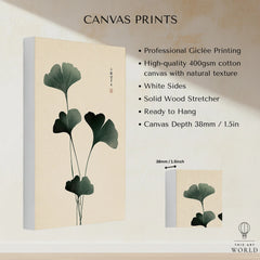 Japanese Ginkgo Leaf Wall Art – Vintage Botanical Print — canvas print stretched cotton canvas details