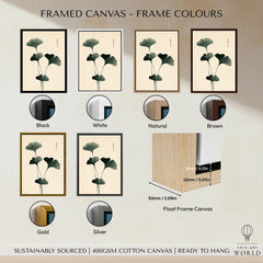 Japanese Ginkgo Leaf Wall Art – Vintage Botanical Print — framed canvas float frame colour options