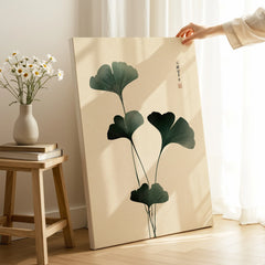 Japanese Ginkgo Leaf Wall Art – Vintage Botanical Print — canvas print mirror edge hand holding room setting
