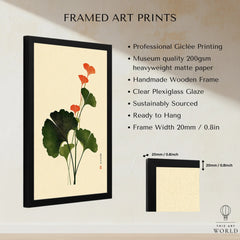 Japanese Ginkgo Art Print – Green & Red Botanical Wall Art — framed print details measurements quality details