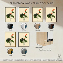 Japanese Ginkgo Art Print – Green & Red Botanical Wall Art — framed canvas float frame colour options