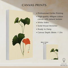 Japanese Ginkgo Leaf Print – Vintage Japan Botanical Art — canvas print stretched cotton canvas details