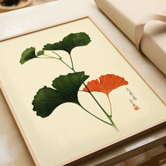 Japanese Ginkgo Leaf Print – Vintage Japan Botanical Art — framed art print closeup gift unwrapped natural frame