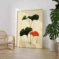 Japanese Ginkgo Leaf Print – Vintage Japan Botanical Art — large framed print room setting chair plant