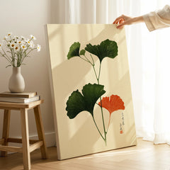 Japanese Ginkgo Leaf Print – Vintage Japan Botanical Art — canvas print mirror edge hand holding room setting