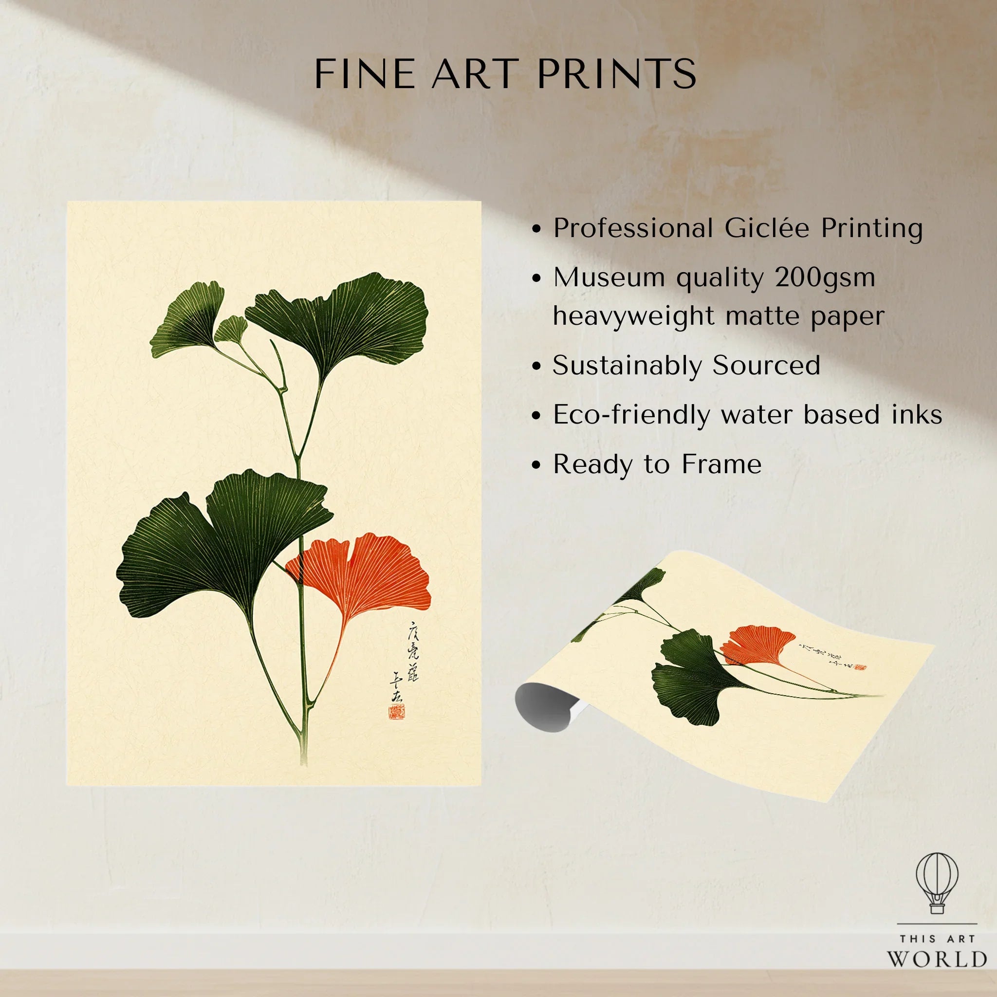 Japanese Ginkgo Leaf Print – Vintage Japan Botanical Art — fine art print unframed quality details