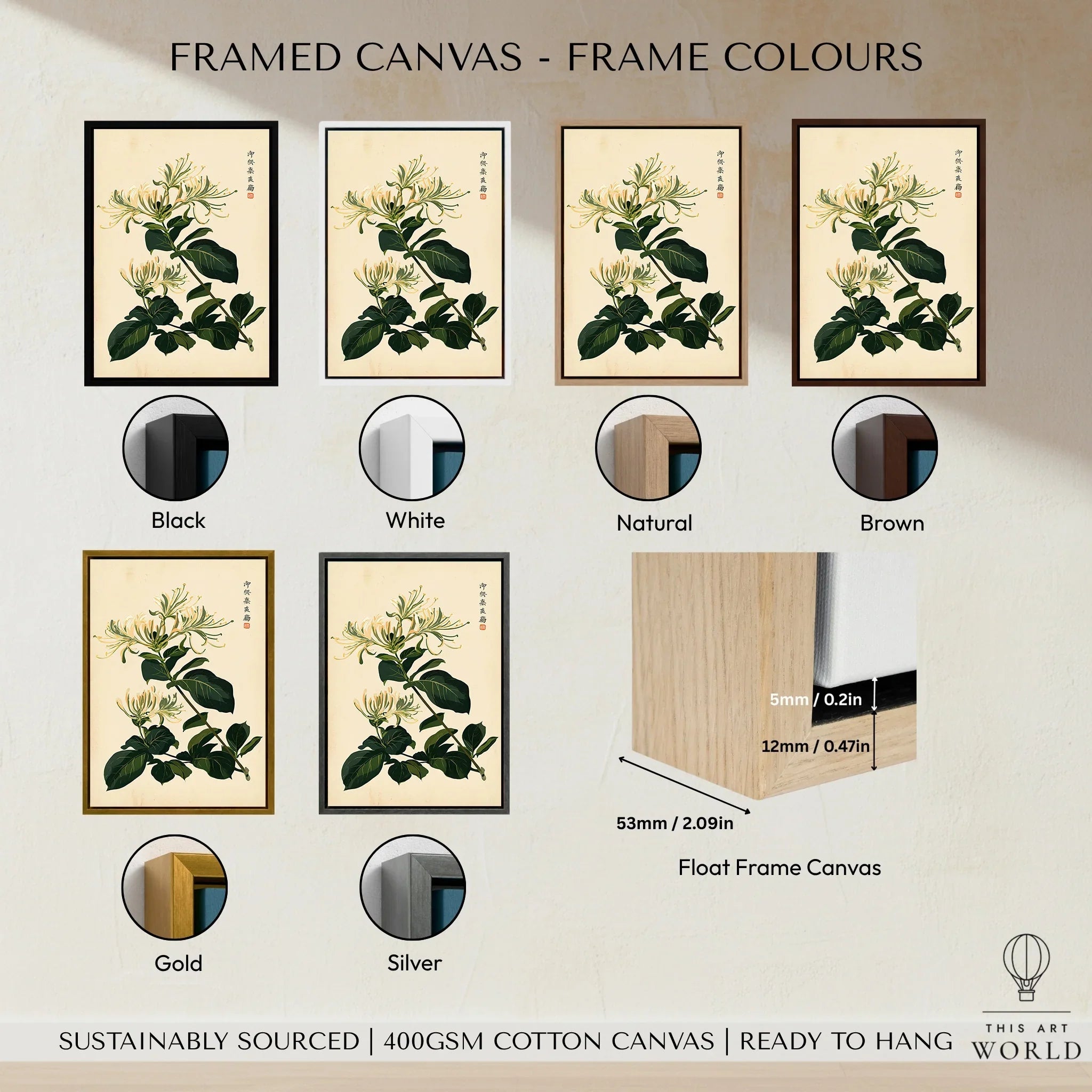 Japanese Honeysuckle Art Print – Vintage Botanical Wall Art — framed canvas float frame colour options