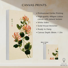 Japanese Floral Art Print – Honeysuckle Botanical Wall Art — canvas print stretched cotton canvas details