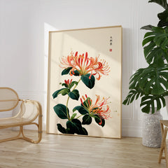 Japanese Honeysuckle Wall Art – Vintage Flower Print — large framed print room setting chair plant
