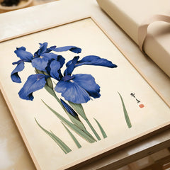 Japanese Iris Flower Art Print – Vintage Botanical Wall Art — framed art print closeup gift unwrapped natural frame