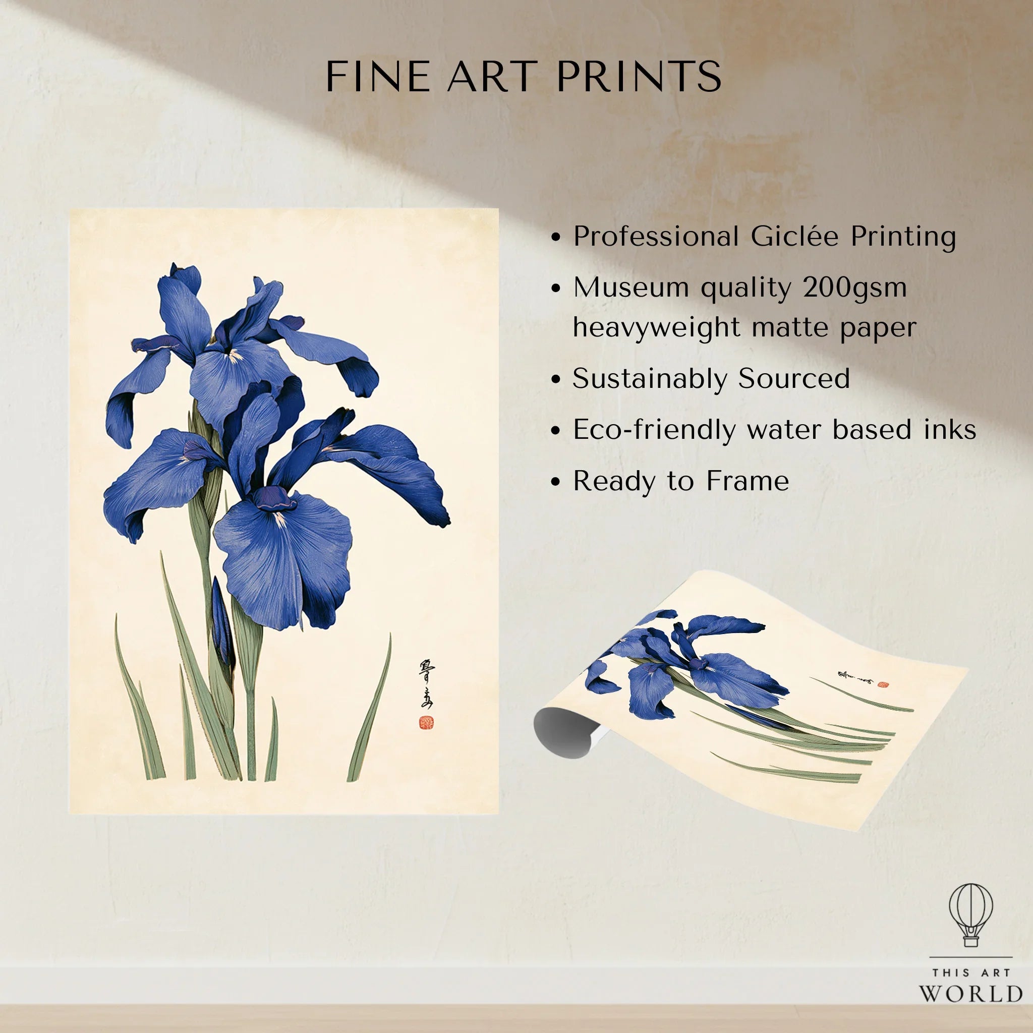 Japanese Iris Flower Art Print – Vintage Botanical Wall Art — fine art print unframed quality details