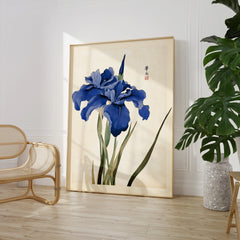 Japanese Iris Art Print – Vintage Japanese Flower Wall Art — large framed print room setting chair plant