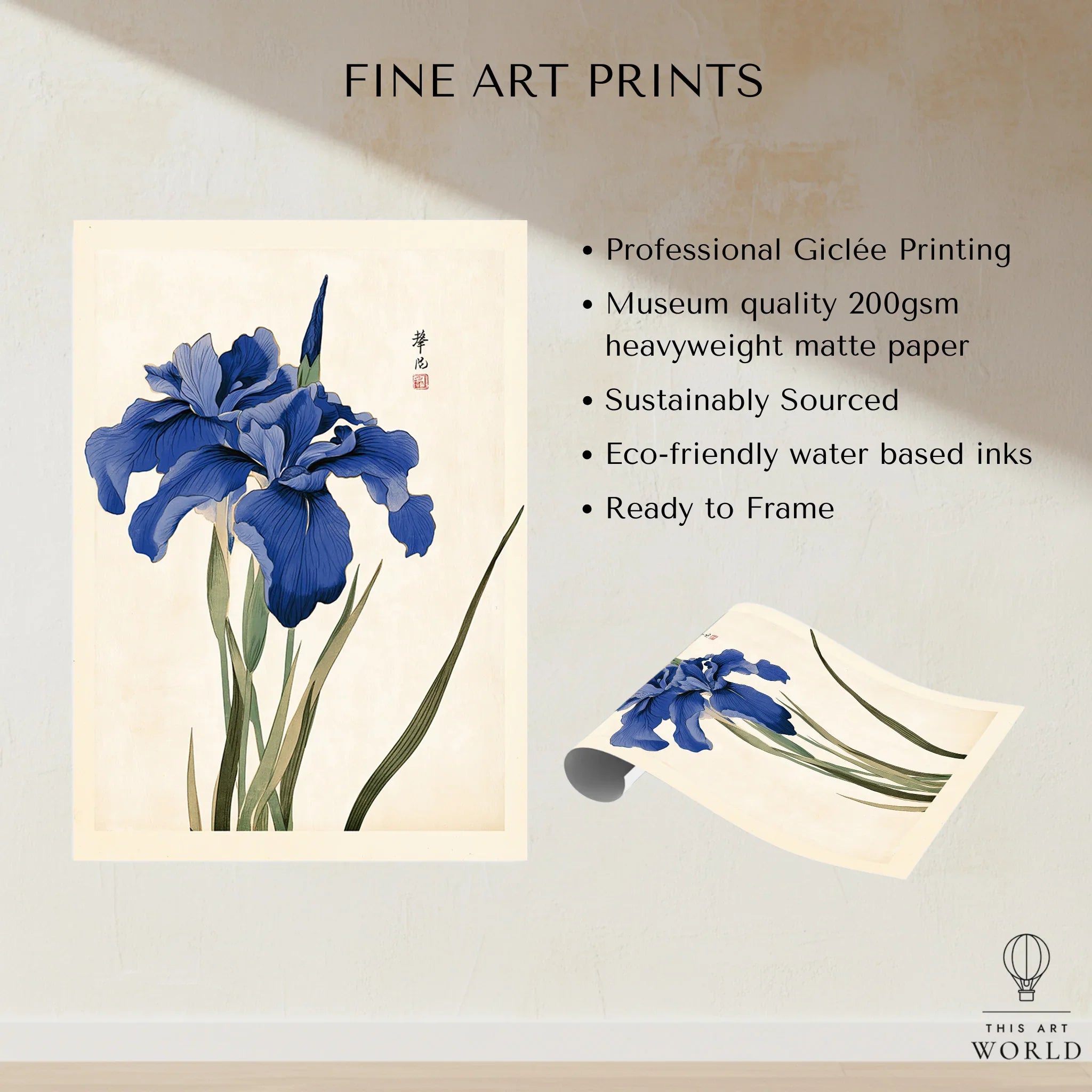 Japanese Iris Art Print – Vintage Japanese Flower Wall Art — fine art print unframed quality details