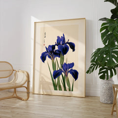 Japanese Iris Flower Print – Vintage Japan Botanical Art — large framed print room setting chair plant