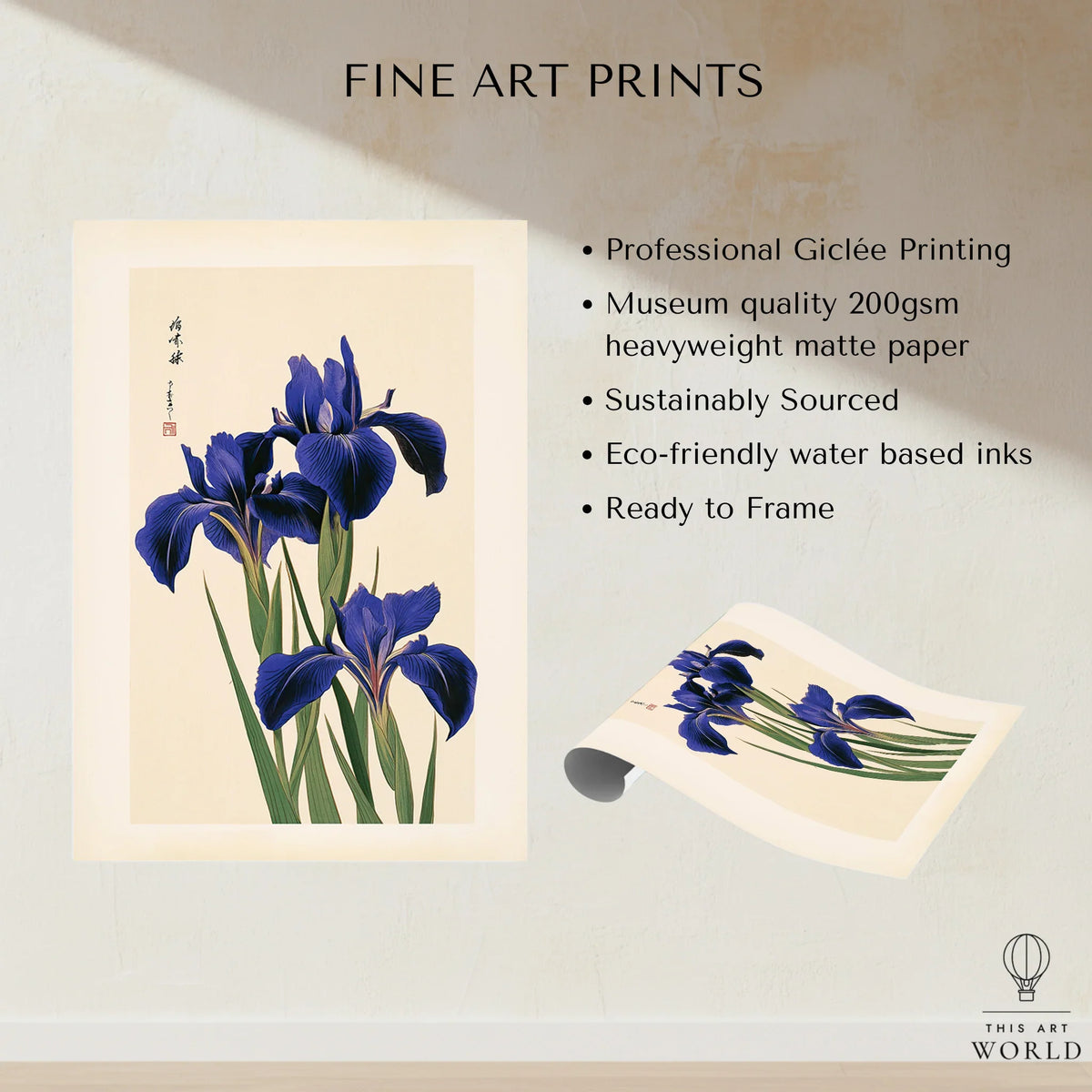 Japanese Iris Flower Print – Vintage Japan Botanical Art — fine art print unframed quality details