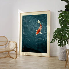 Japanese Koi Wall Art – Blue Minimalist Art Print — large framed print room setting chair plant