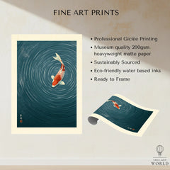 Japanese Koi Wall Art – Blue Minimalist Art Print — fine art print unframed quality details
