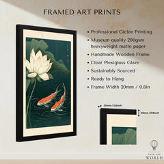 Japanese Koi & Lotus Art Print – Vintage Pond Wall Art — framed print details measurements quality details