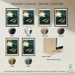 Japanese Koi & Lotus Art Print – Vintage Pond Wall Art — framed canvas float frame colour options