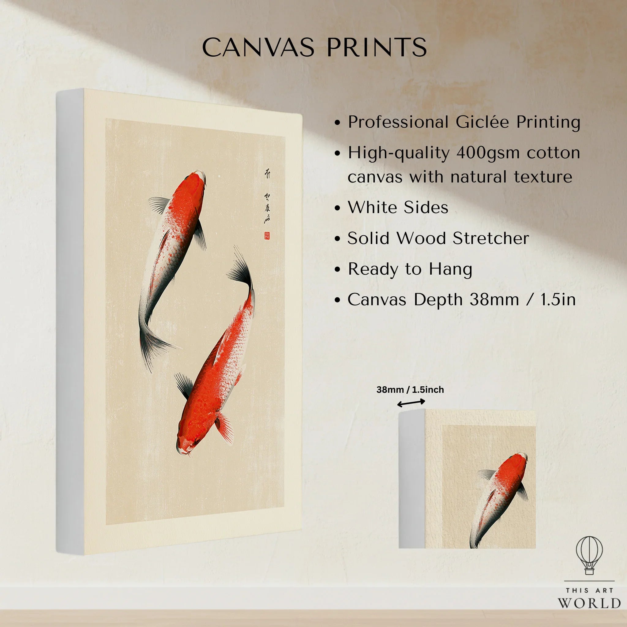 Japanese Koi Fish Art Print – Vintage Japanese Wall Art — canvas print stretched cotton canvas details