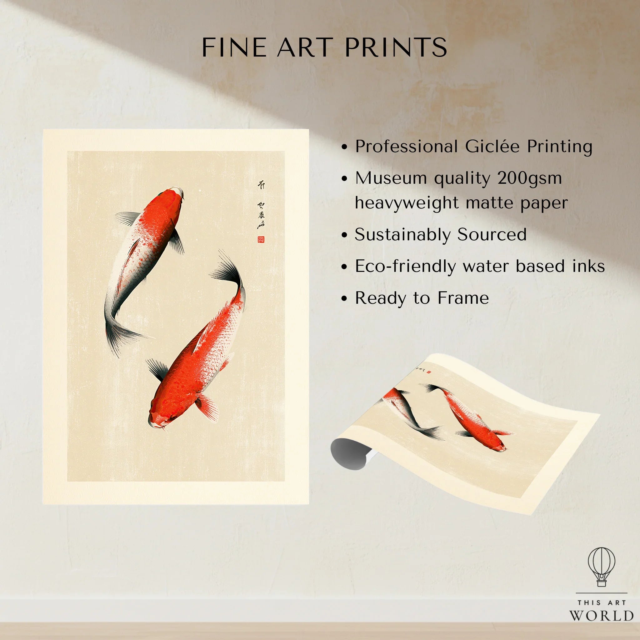 Japanese Koi Fish Art Print – Vintage Japanese Wall Art — fine art print unframed quality details