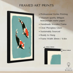 Japanese Koi Wall Art – Vintage Ukiyo-e Style Fish Print — framed print details measurements quality details
