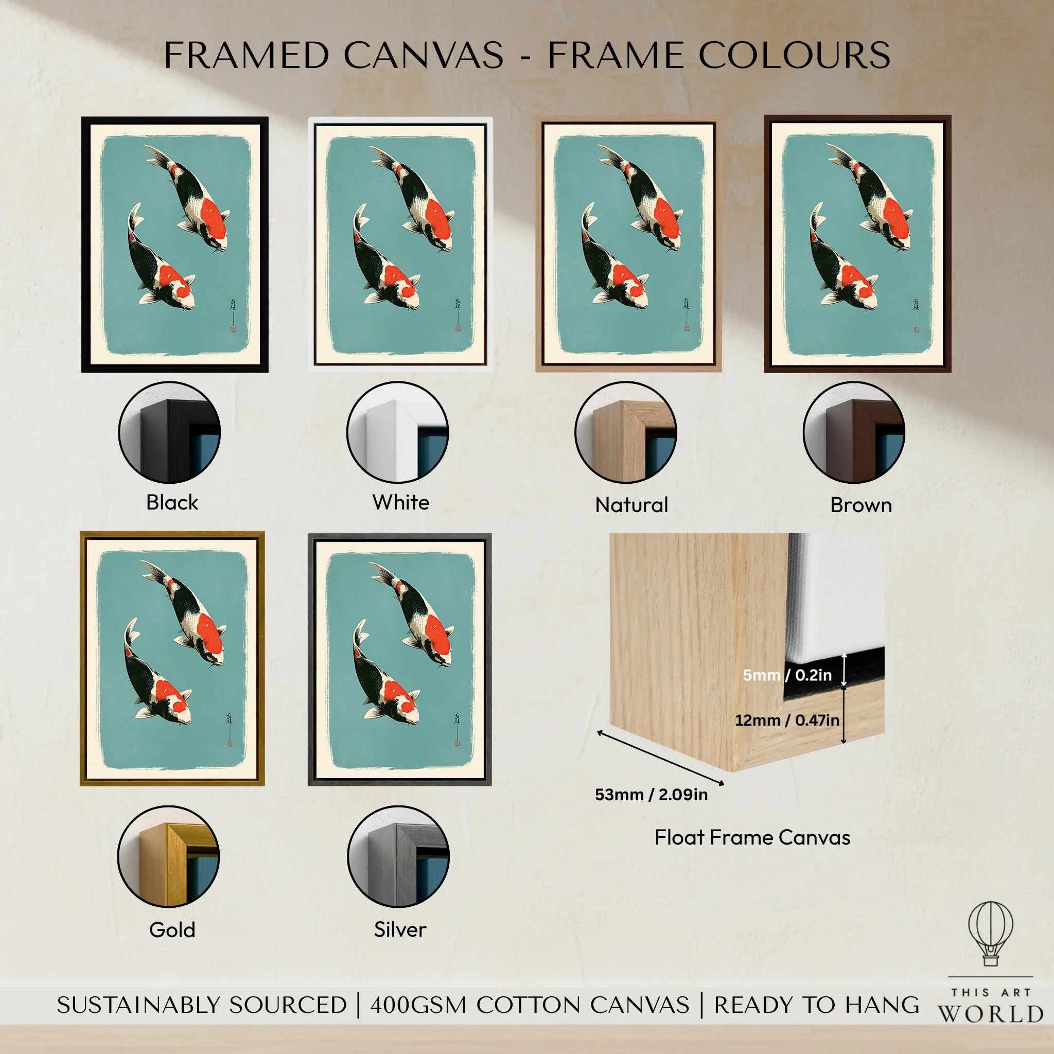 Japanese Koi Wall Art – Vintage Ukiyo-e Style Fish Print — framed canvas float frame colour options