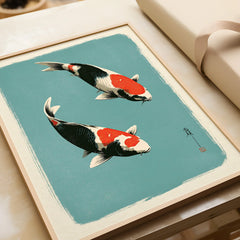 Japanese Koi Wall Art – Vintage Ukiyo-e Style Fish Print — framed art print closeup gift unwrapped natural frame