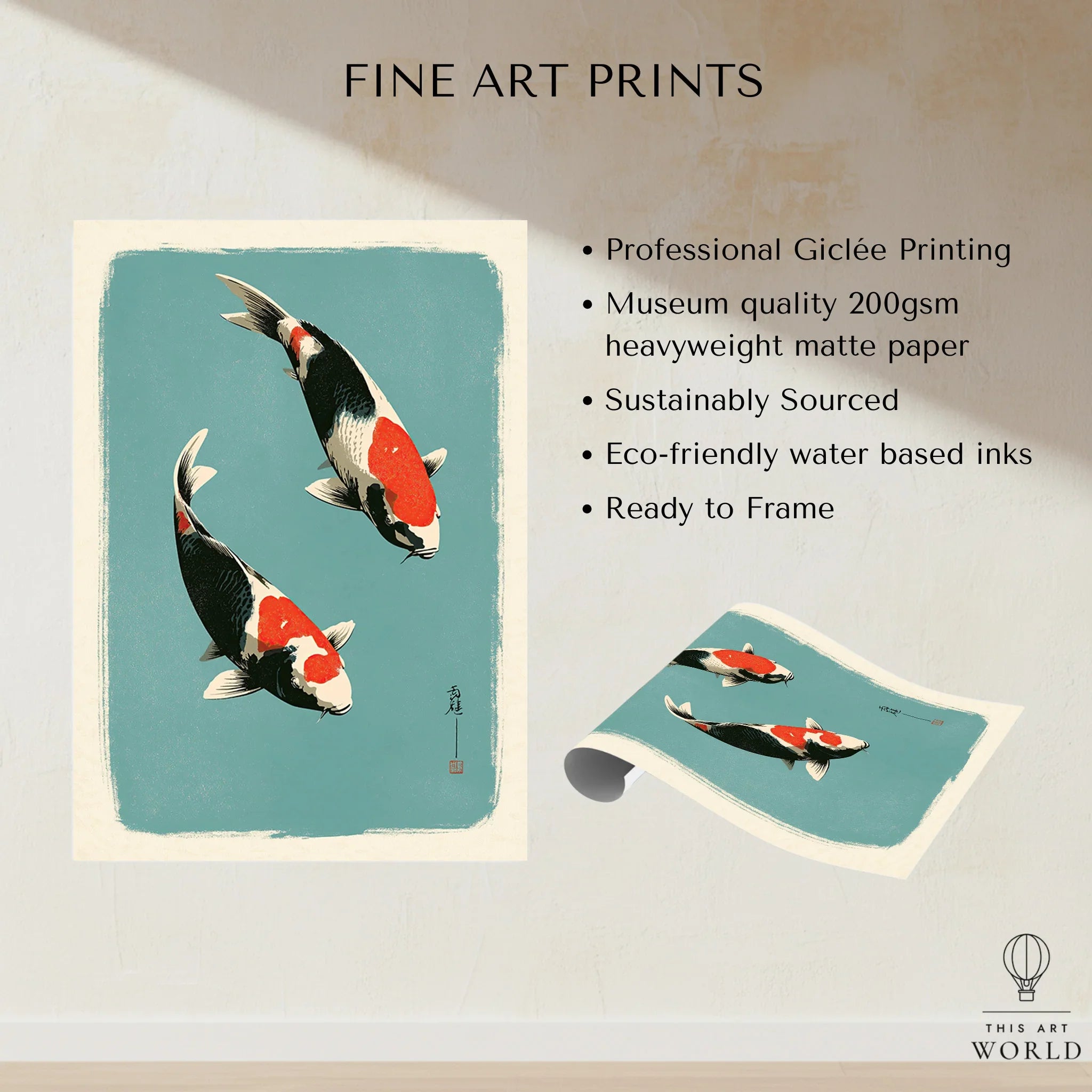 Japanese Koi Wall Art – Vintage Ukiyo-e Style Fish Print — fine art print unframed quality details
