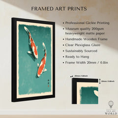 Japanese Koi Fish Print – Blue Vintage Wall Art — framed print details measurements quality details