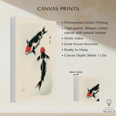 Japanese Koi Art Print – Vintage Black & Red Fish Wall Art — canvas print stretched cotton canvas details