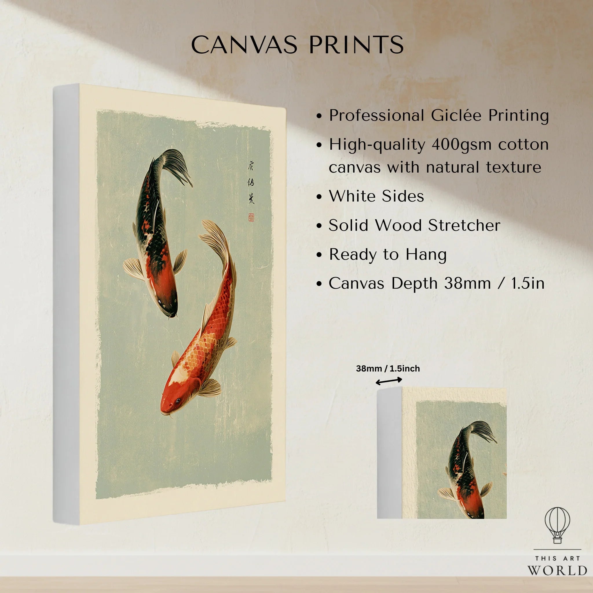 Japanese Koi Fish Wall Art – Vintage Japan Art Print — canvas print stretched cotton canvas details