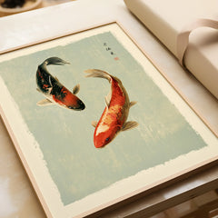 Japanese Koi Fish Wall Art – Vintage Japan Art Print — framed art print closeup gift unwrapped natural frame