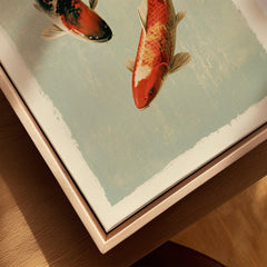Japanese Koi Fish Wall Art – Vintage Japan Art Print — closeup framed canvas natural wood floating frame