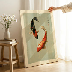 Japanese Koi Fish Wall Art – Vintage Japan Art Print — canvas print mirror edge hand holding room setting