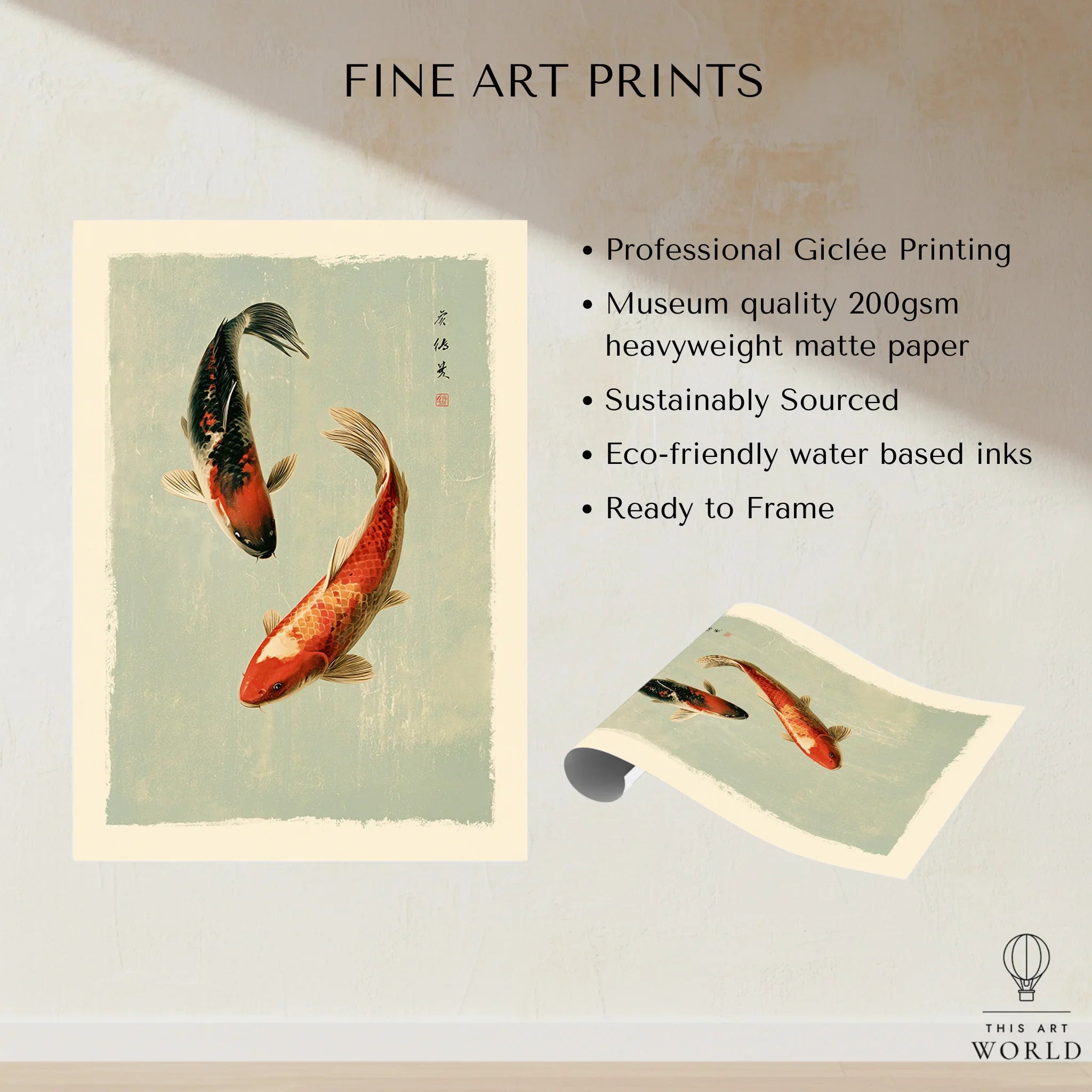 Japanese Koi Fish Wall Art – Vintage Japan Art Print — fine art print unframed quality details