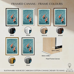 Japanese Koi Pond Art Print – Blue Vintage Wall Art — framed canvas float frame colour options