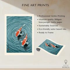 Japanese Koi Pond Art Print – Blue Vintage Wall Art — fine art print unframed quality details