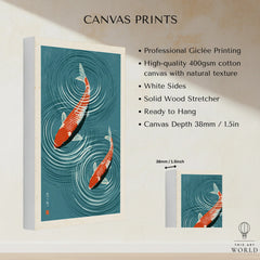 Japanese Koi Fish Art Print – Blue Water Wall Art — canvas print stretched cotton canvas details