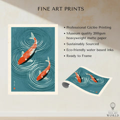 Japanese Koi Fish Art Print – Blue Water Wall Art — fine art print unframed quality details