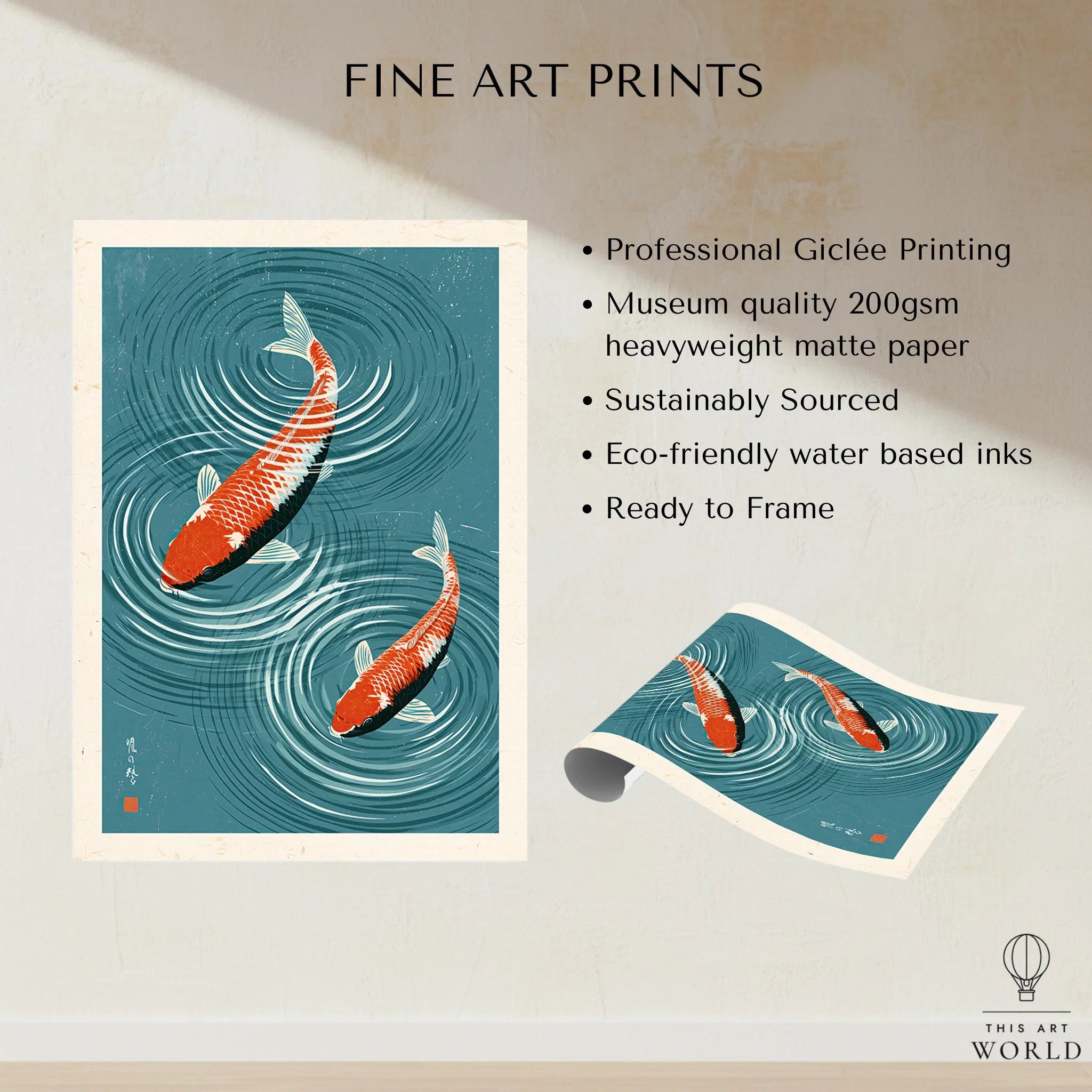 Japanese Koi Fish Art Print – Blue Water Wall Art — fine art print unframed quality details