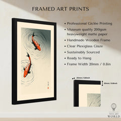 Japanese Koi Fish Print – Minimal Vintage Wall Art — framed print details measurements quality details