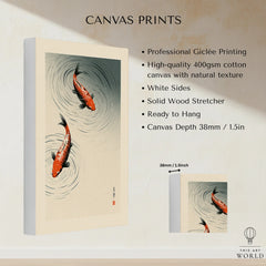Japanese Koi Fish Print – Minimal Vintage Wall Art — canvas print stretched cotton canvas details