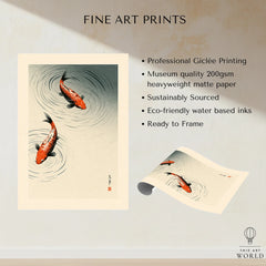 Japanese Koi Fish Print – Minimal Vintage Wall Art — fine art print unframed quality details