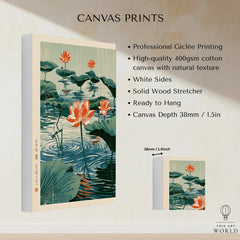 Japanese Lotus Flower Art Print – Vintage Pond Wall Art — canvas print stretched cotton canvas details