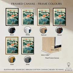 Japanese Lotus Flower Art Print – Vintage Pond Wall Art — framed canvas float frame colour options