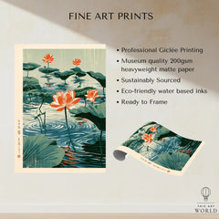 Japanese Lotus Flower Art Print – Vintage Pond Wall Art — fine art print unframed quality details