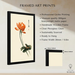 Japanese Lotus Flower Print – Vintage Botanical Wall Art — framed print details measurements quality details