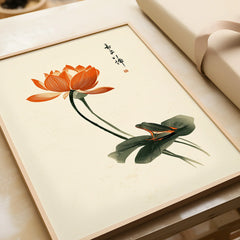 Japanese Lotus Flower Print – Vintage Botanical Wall Art — framed art print closeup gift unwrapped natural frame