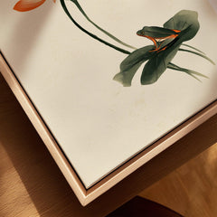 Japanese Lotus Flower Print – Vintage Botanical Wall Art — closeup framed canvas natural wood floating frame